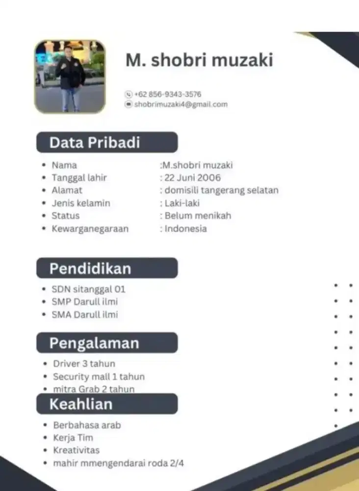 Sedang mencari pekerjaan sebagai driver pribadi/antara anak sekolah