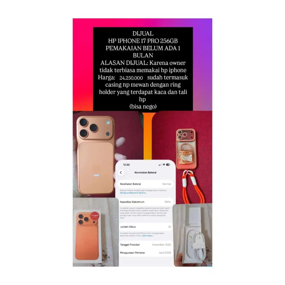 Jual iPhone 17 pro second warna oranye 256GB