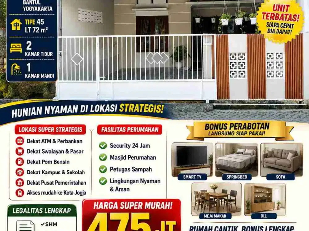 RUMAH FULL FURNISHED SIAP HUNI PERUM ELIT DI POTORONO BANGUNTAPAN JOGJA