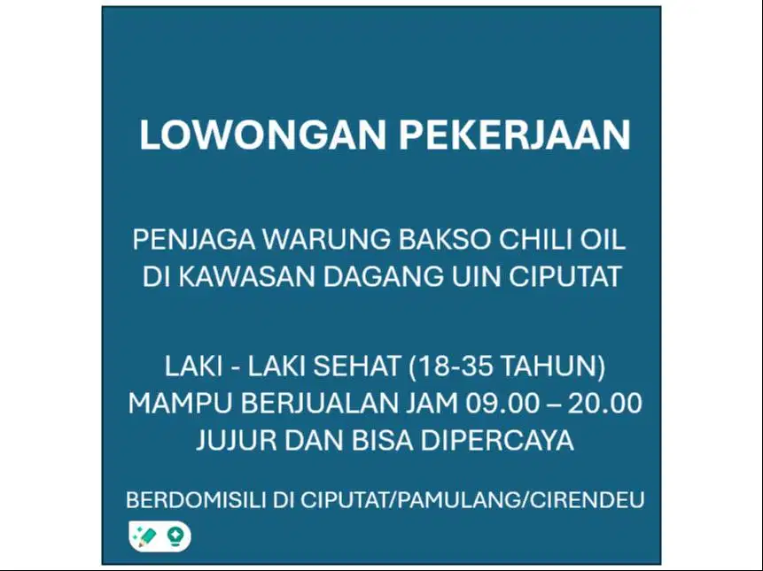 LOWONGAN PENJAGA WARUNG BAKSO CHILI OIL