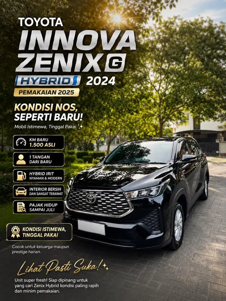 Toyota Innova Zenix G Hybrid 2024, pemakaian 2025, KM 1500, NOS