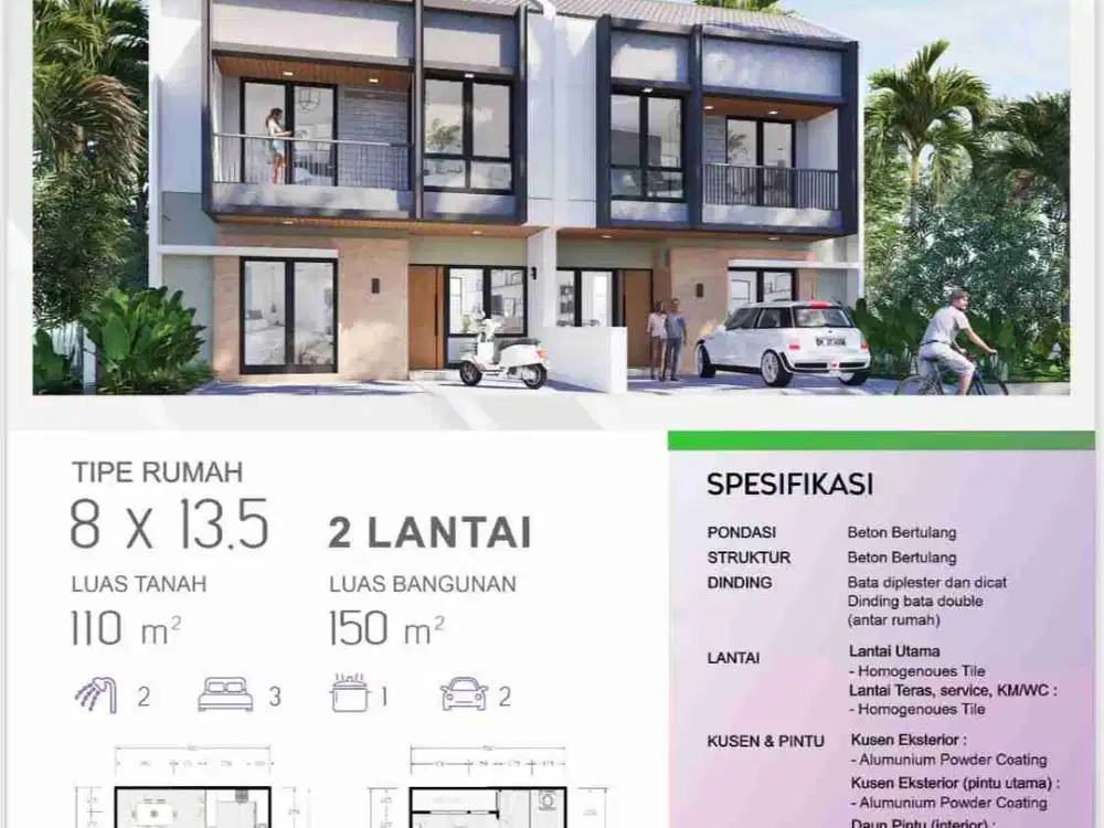 Rumah baru 100% 2 lantai di taman sakura Soekarno Hatta