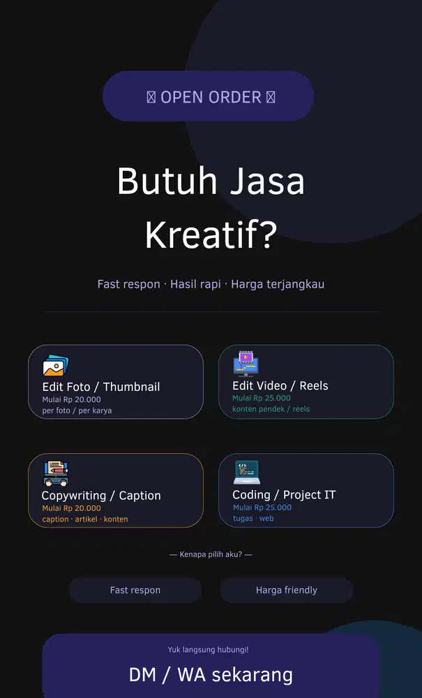 Jasa Edit Foto, Video, Desain & Coding Murah