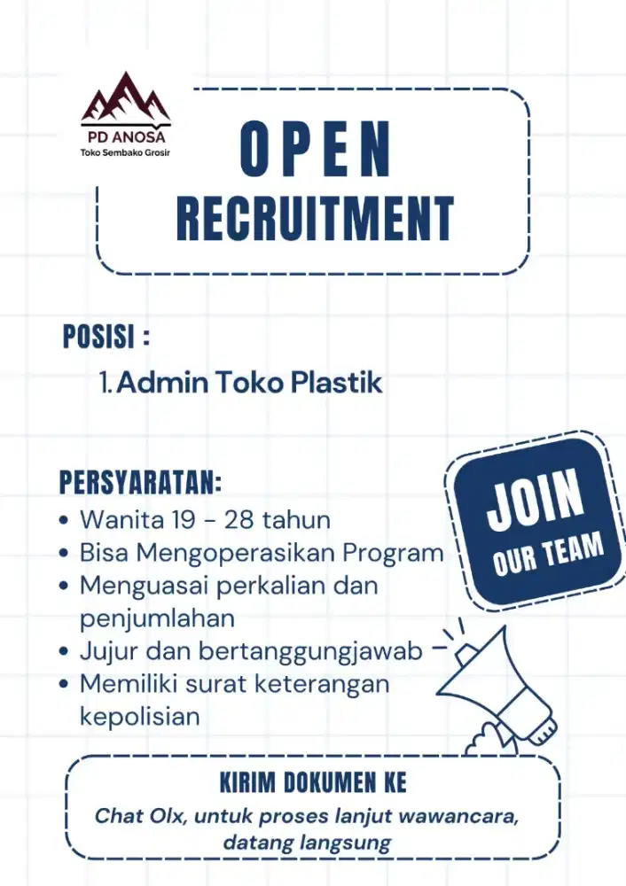 Dicari Admin Toko Perempuan 19-24 tahun