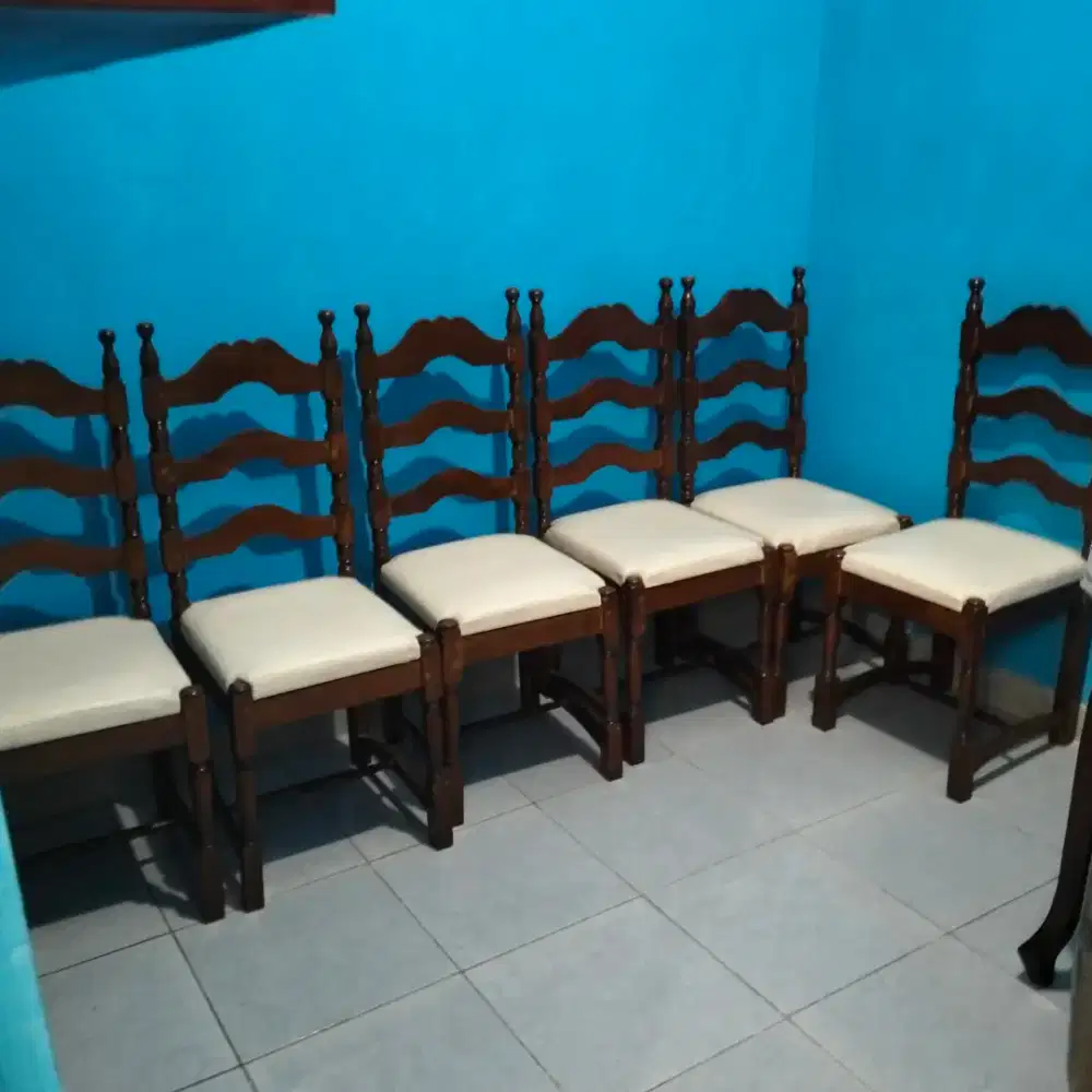 Set meja makan kayu kursi 6