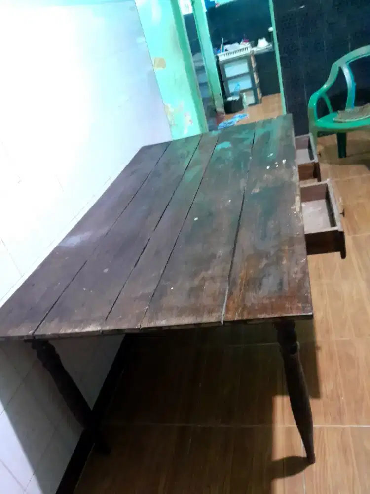 Meja Makan Kayu Panjang 4 Laci Kanan Kiri Masih Kokoh