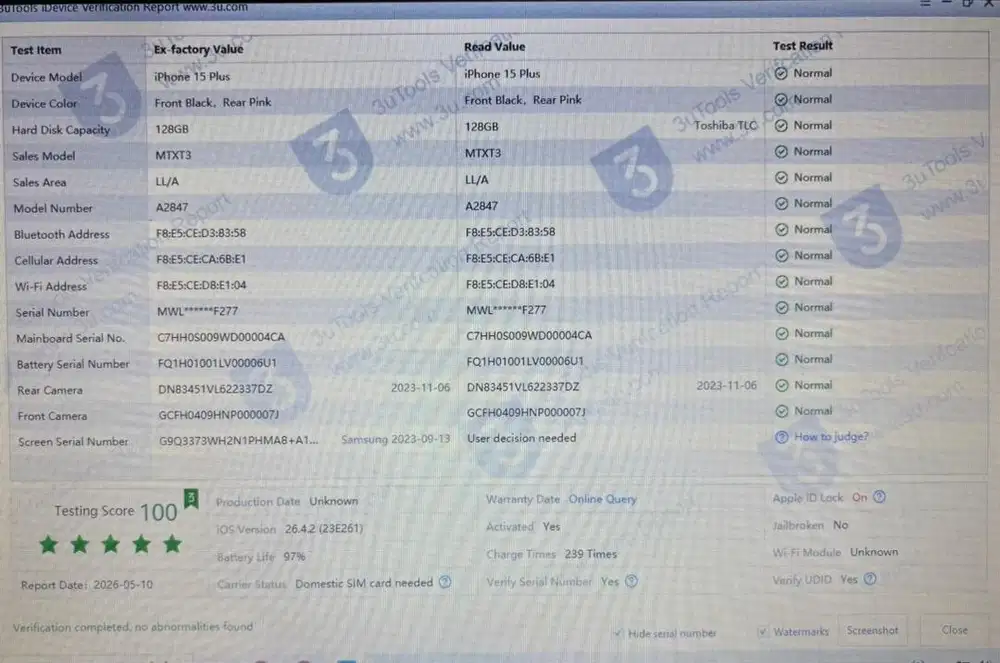 Iphone 15 plus bh 96%