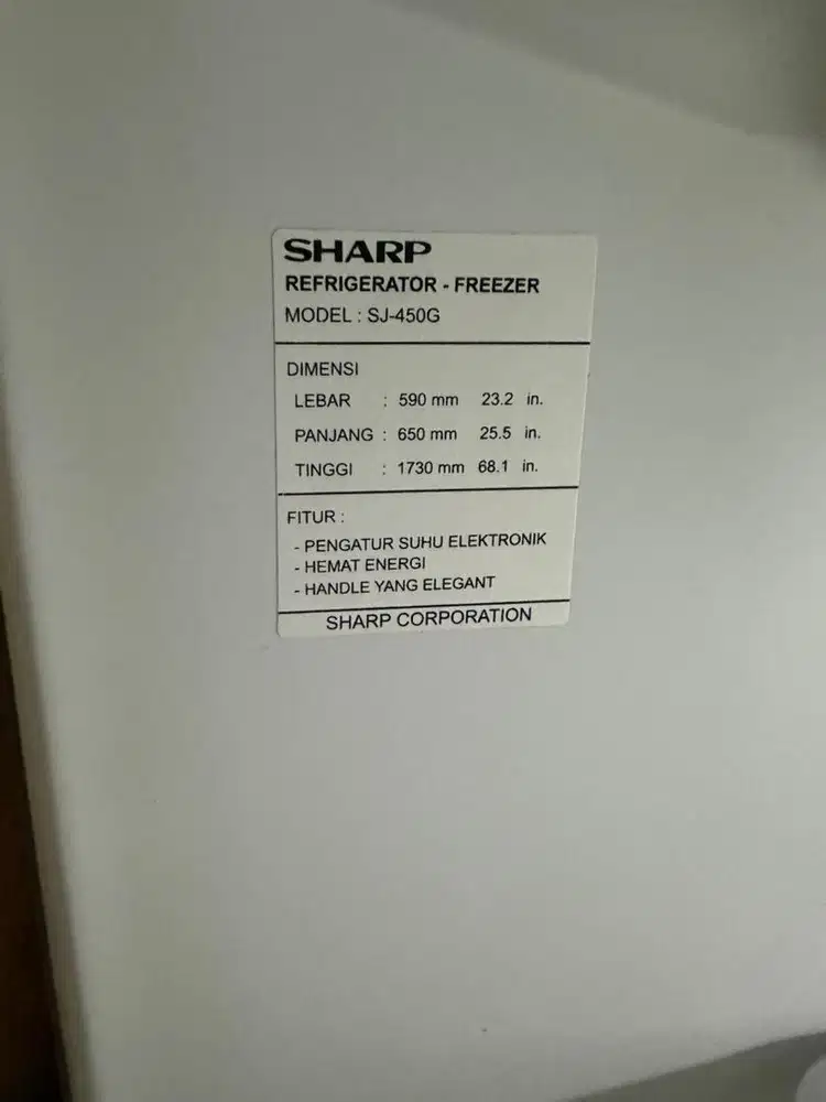 Dijual cepat kulkas sharp 2 pintu 352liter 173cm