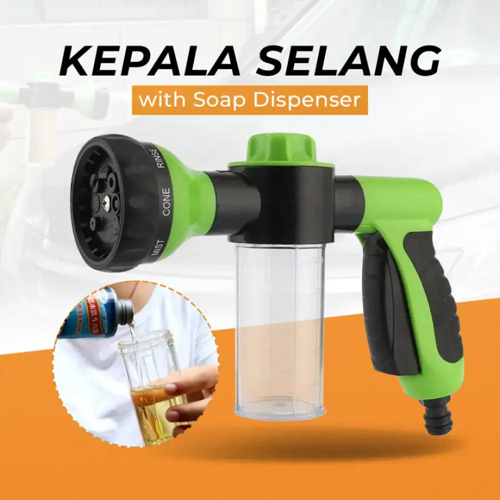 Kepala Selang Semprotan Cuci Motor 8 Mode dengan Tabung Sabun