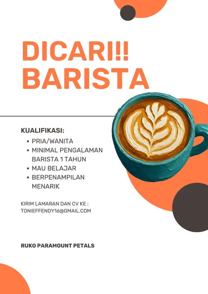 Dicari barista untuk cafe
