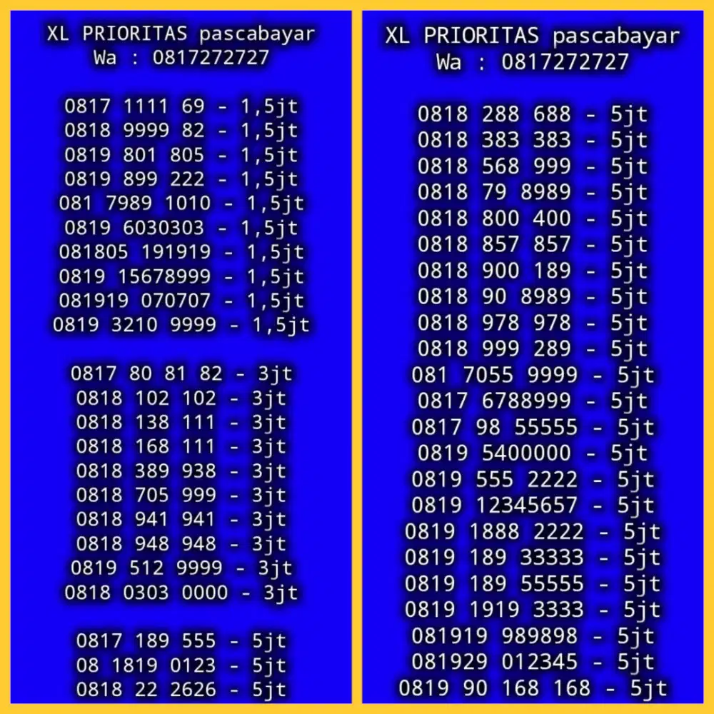 NOMOR CANTIK XL PASCABAYAR