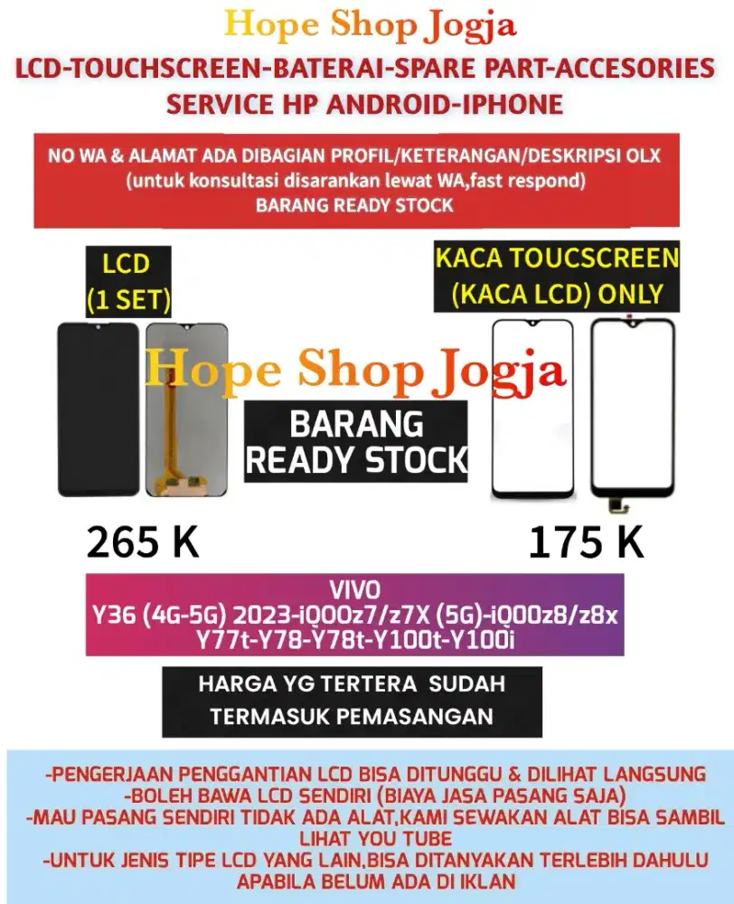 Touchscreen-Baterai-Lcd Vivo iQ00z8/z8x-Y77t-Y78-Y78t-Y100t-Y100i