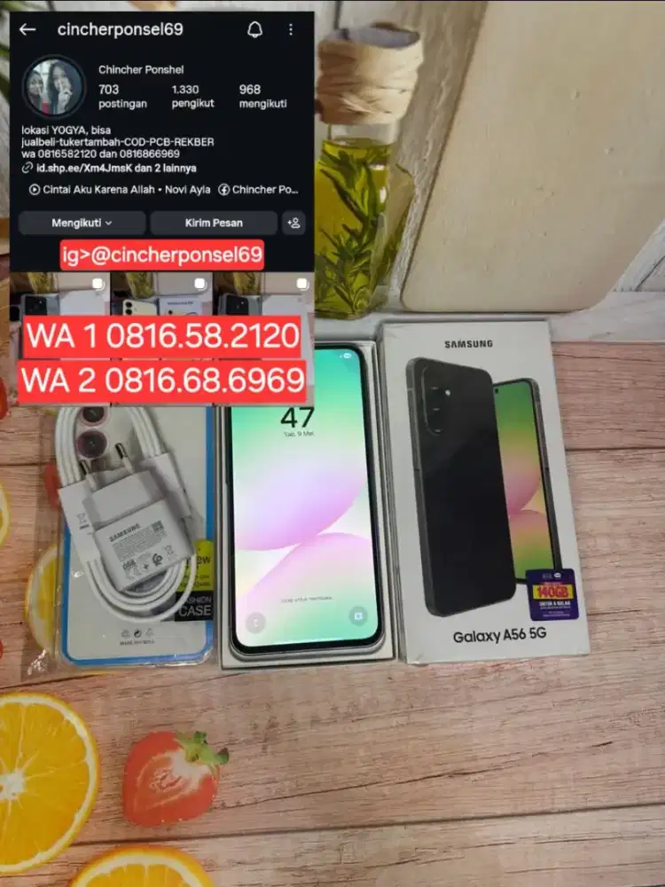 Jual hp likenew SAMSUNG A56 5g 12/256 istimewa grns aktif free adaptor