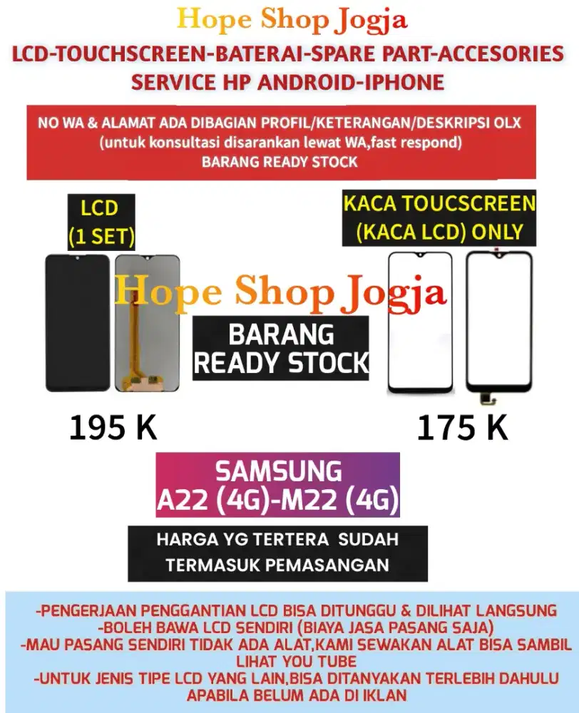 Service HP-Ganti Touchscreen-Baterai-LCD M22 (4G)