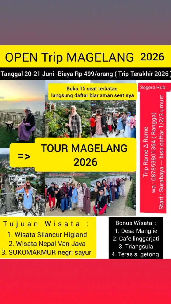 Open Trip Magelang 20 21 Juni 2026 dan Tumpak sewu gua tetes 6-7 Juni