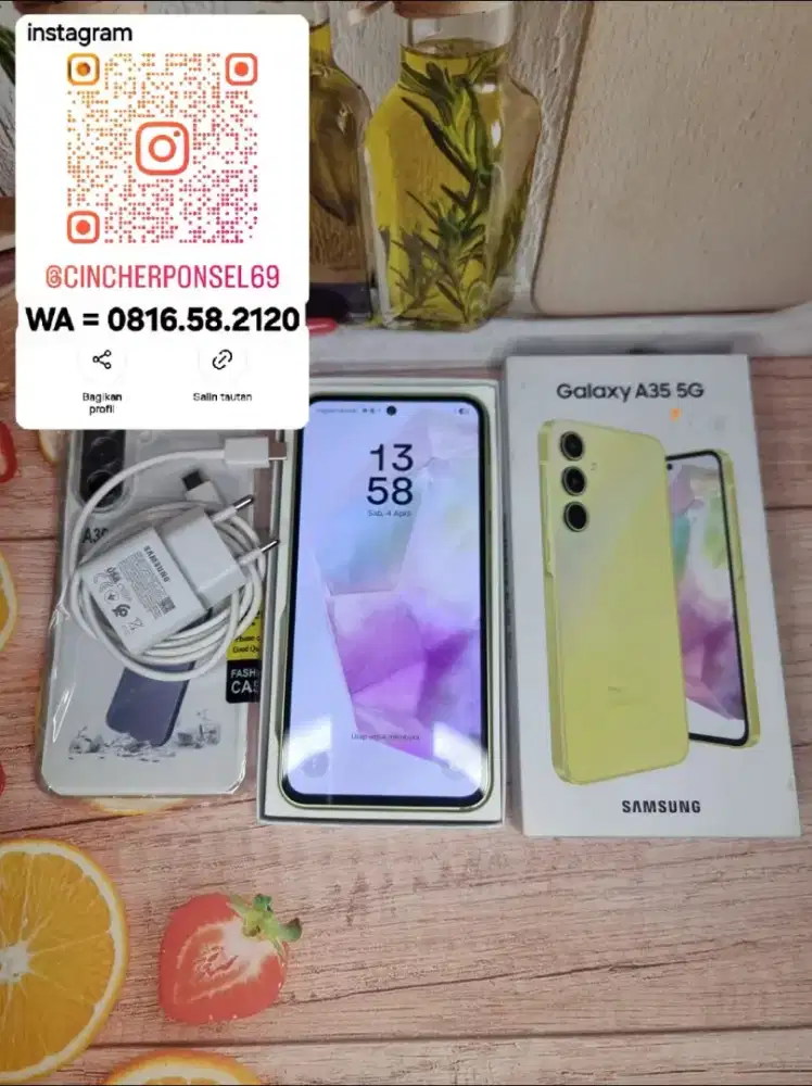 Jual hp siap pakai samsung A35 5g 8/256 istimewa grs resmi fre ADAPTOR