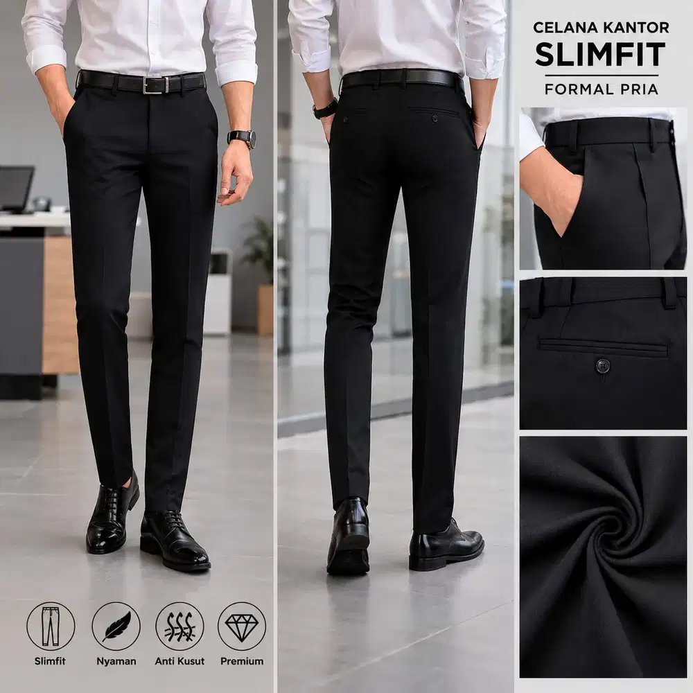 Celana Kantor Pria Slimfit Size 27-38 Anti Kusut COD Pemalang - Pekalo