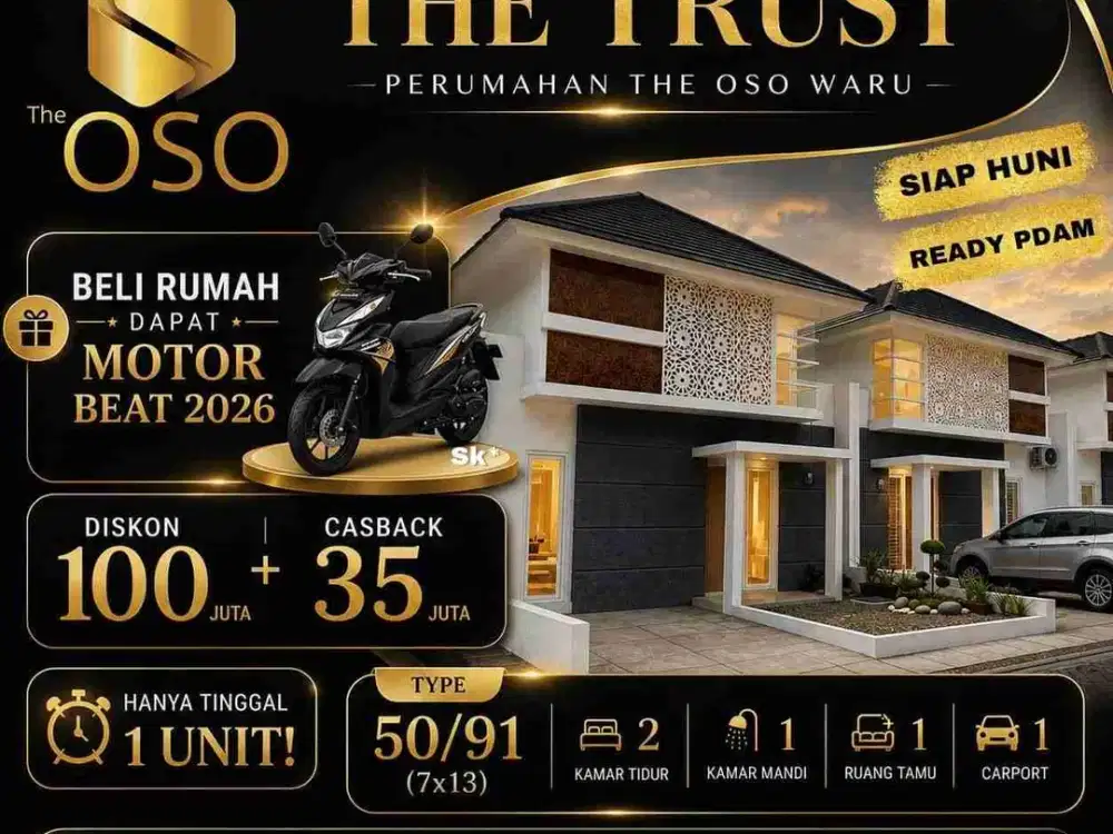 Akad Rumah Start 500Jutaan The Oso Tambakoso Waru Dekat Bandara, Mepet Merr, ITS&Unair Bonus Motor/Mobil