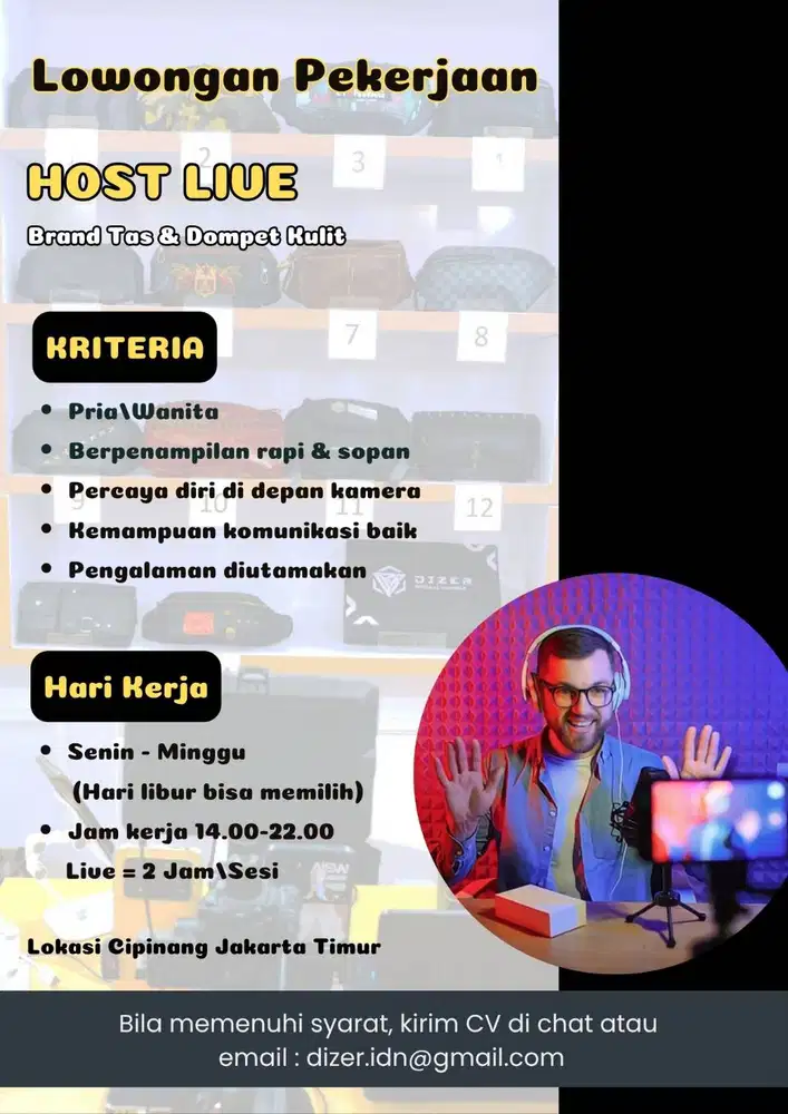 LOWONGAN PRIA/WANITA UNTUK HOST LIVE BRAND TAS KULIT