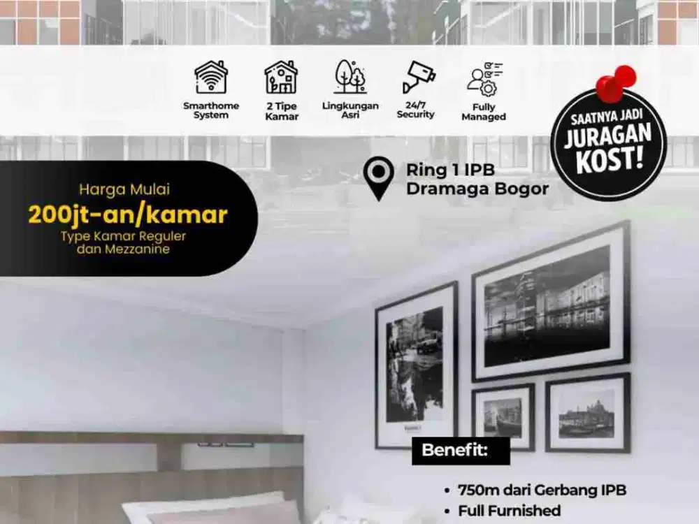 JUAL KAMAR KOST PREMIUM 750 METER KE UNIVERSITAS IPB BOGOR,FULL FURNITURE,OKUPANSI TINGGI