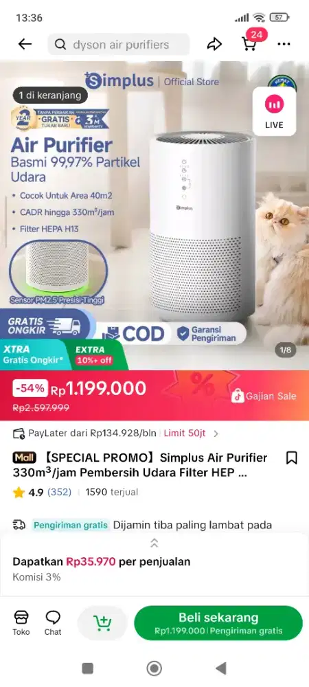 Air purifier, simplus Baru pakai 1bulanan di tangerang selatan