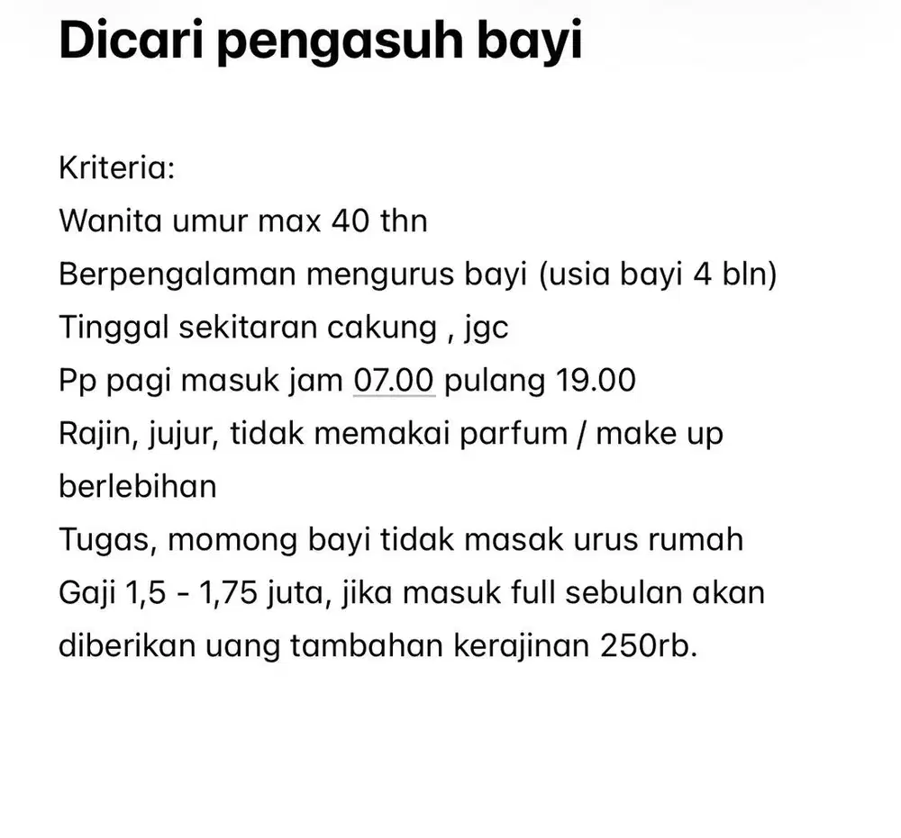Butuh cepat jasa pengasuh bayi area JGC