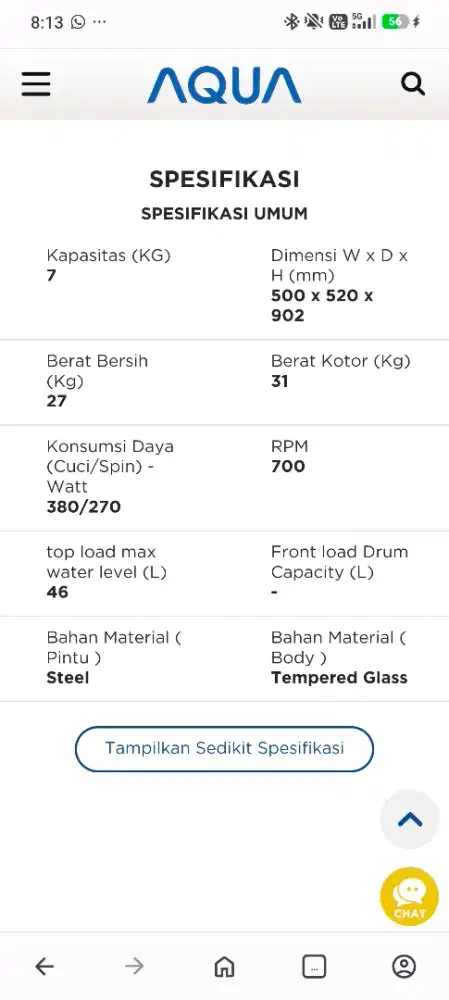 Mesin Cuci Aqua AQW-78DD