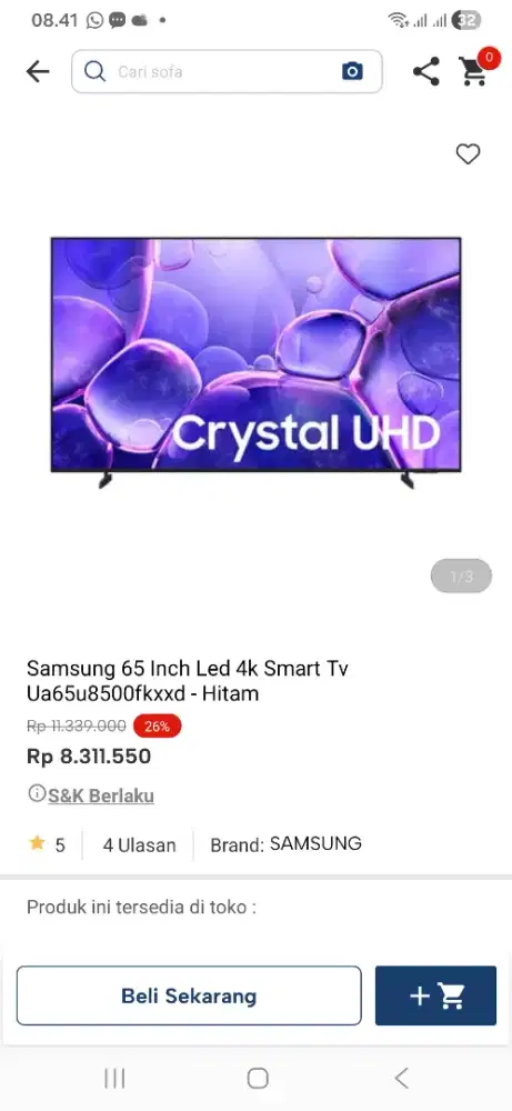 Samsung 65 inci led 4k smart tv Ua65u8500
