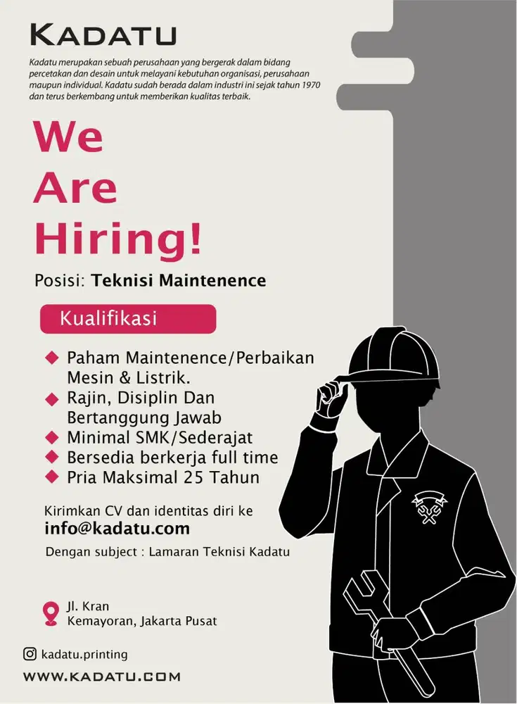 we Are Hiring Teknisi Maintenance