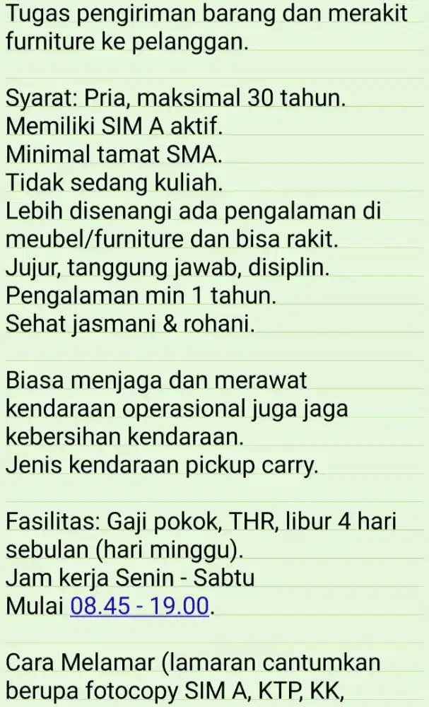 Lowongan kerja driver toko