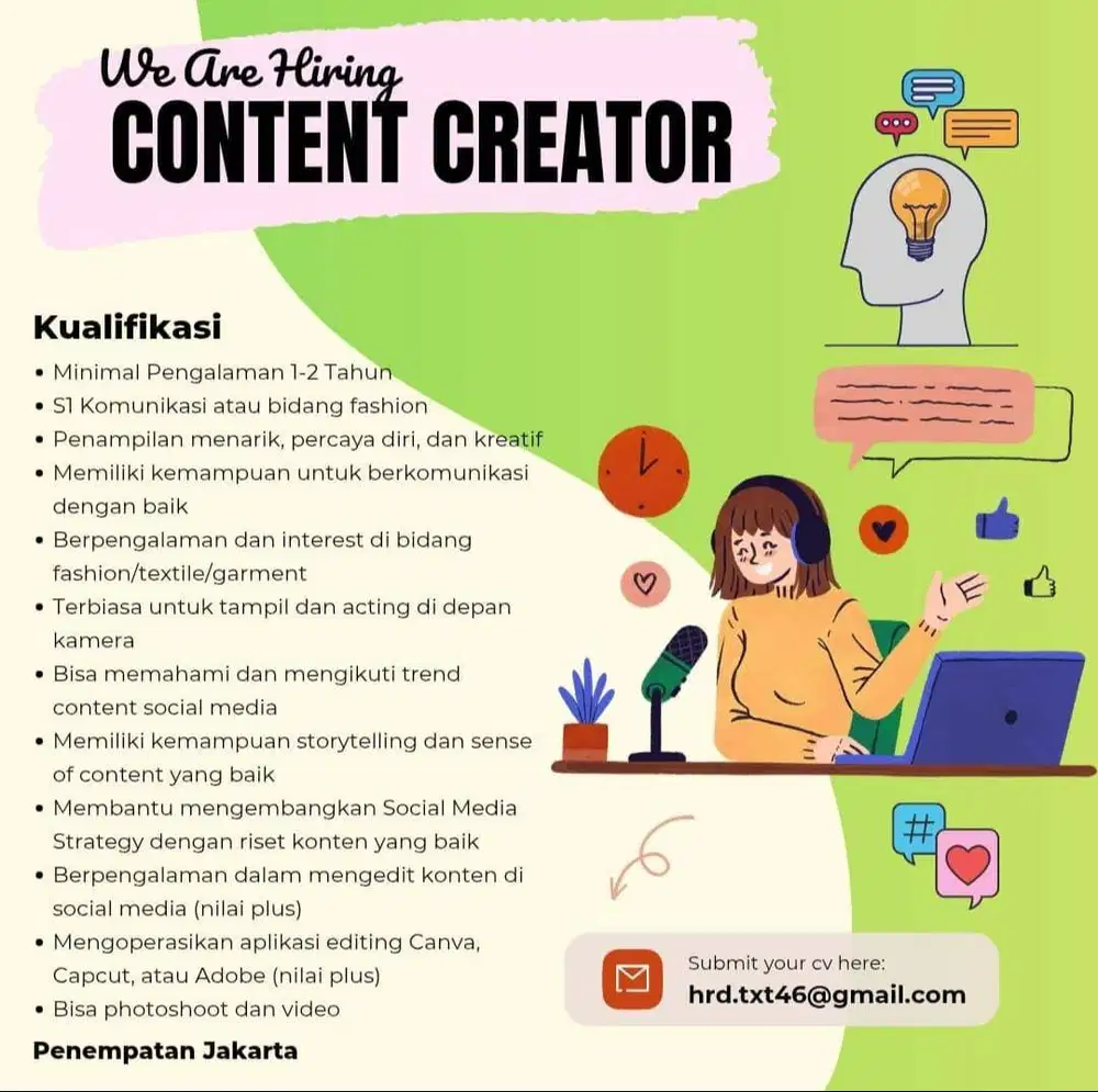 Dibutuhkan Segera Conten Creator