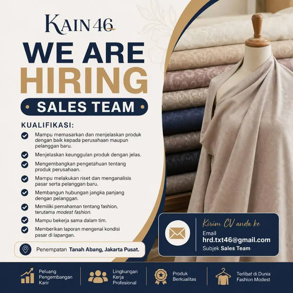 Dibutuhkan Segera Sales Kain