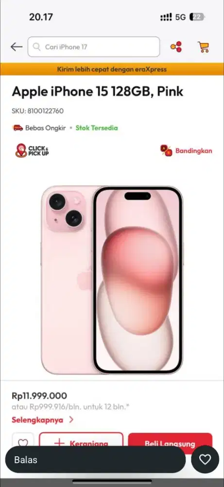 Promo cicilan 0%
Iphone 15