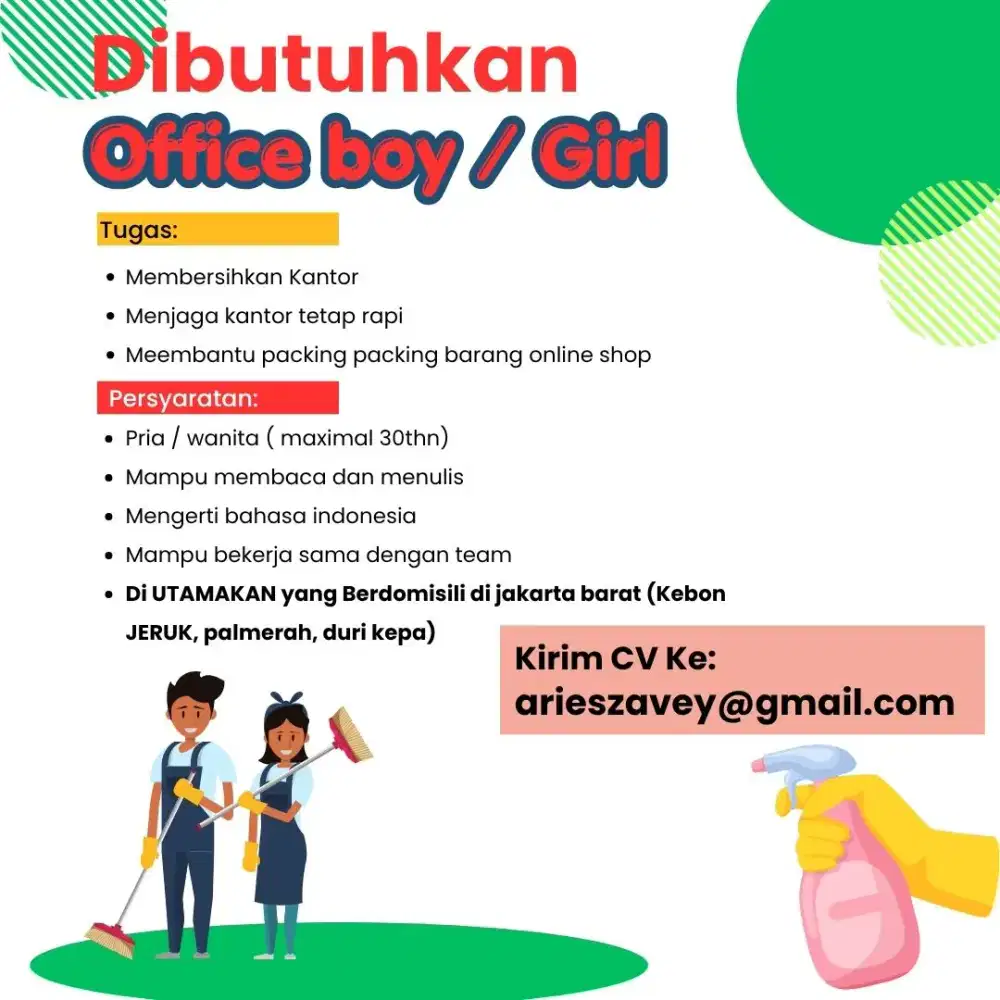Dicari office boy atau office girl