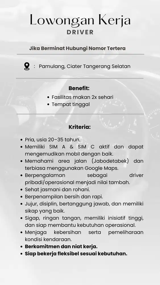 LOWONGAN KERJA DRIVER