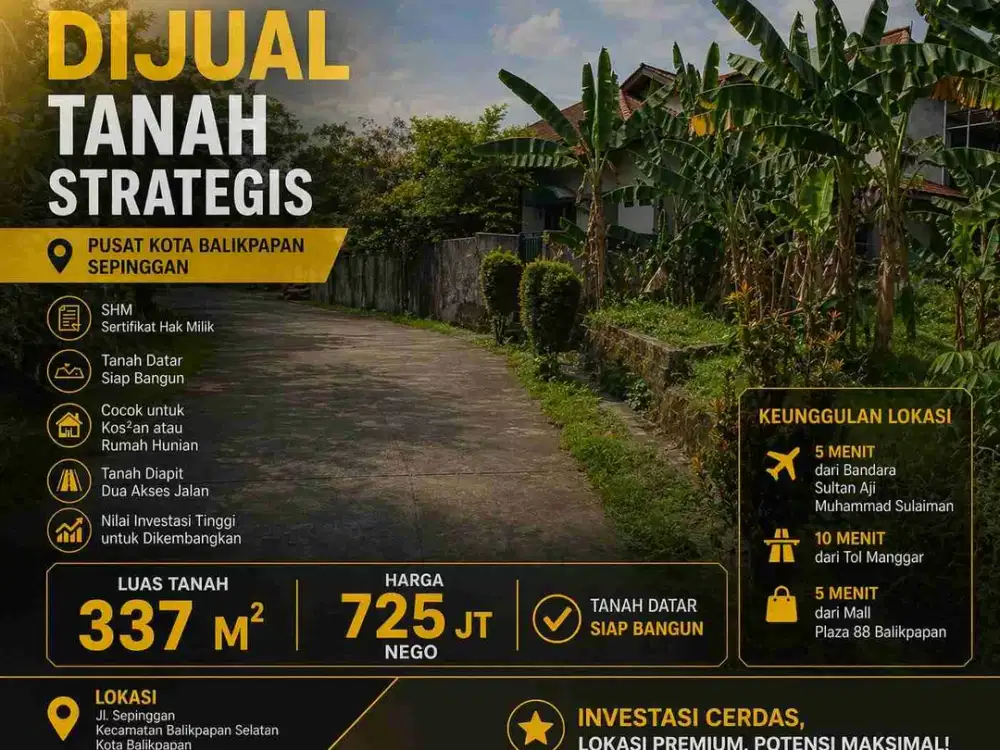 Dijual Tanah Kavling Premium Di Perumahan Sepinggan Balikpapan