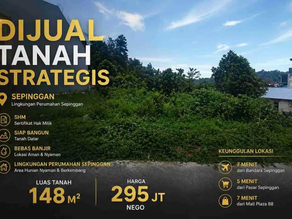 Dijual Tanah Kavling Strategis 5 Menit dari Bandara Balikpapan Di Sepinggan