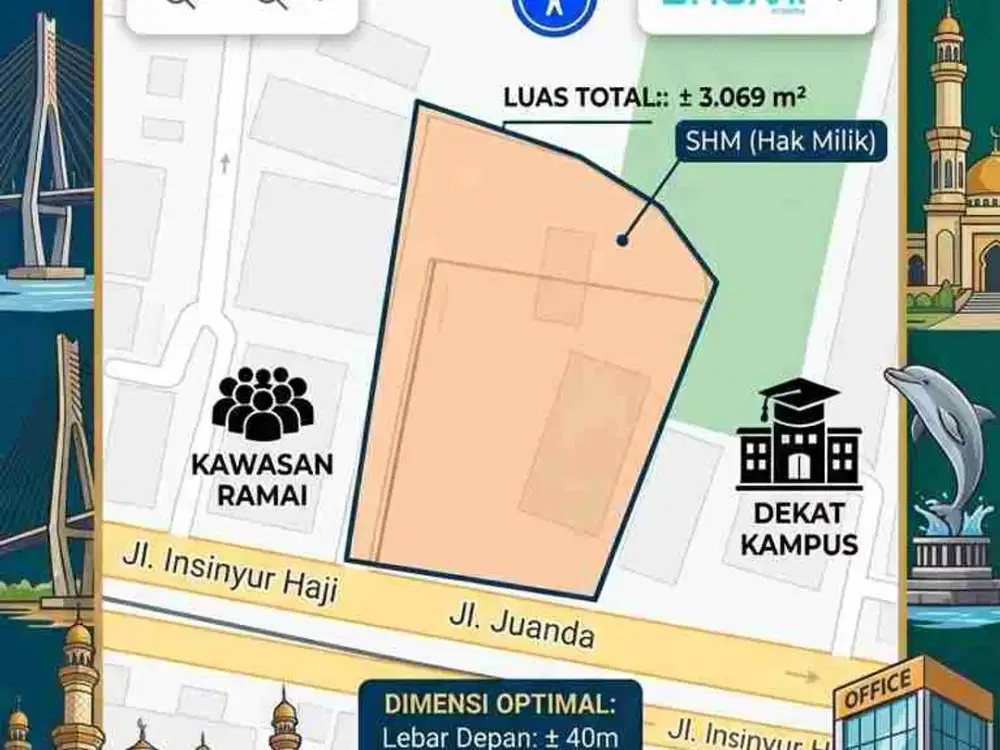 Tanah Beserta Bangunan Strategis Juanda Samarinda Dekat Kampus Kawasan Ramai