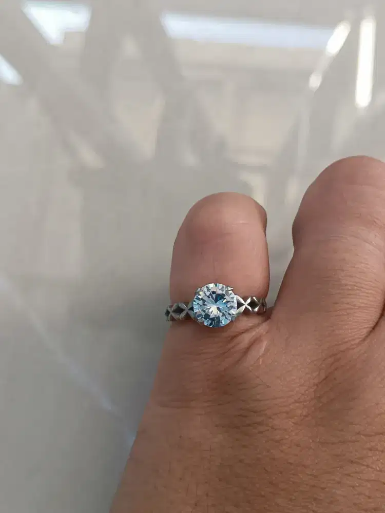 Batu moissanite iket perak size jari 16