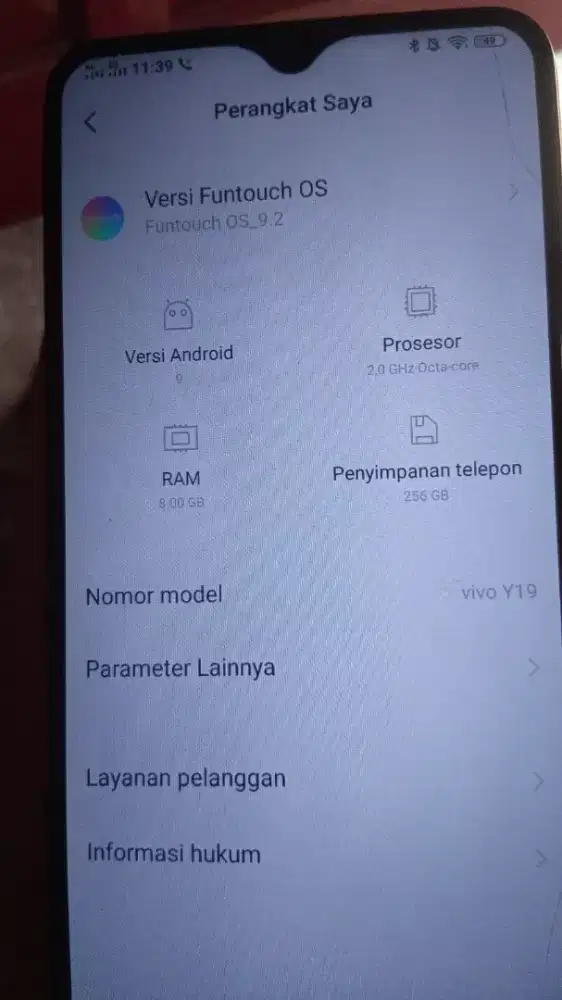 Handphone Vivo y19 ram 8