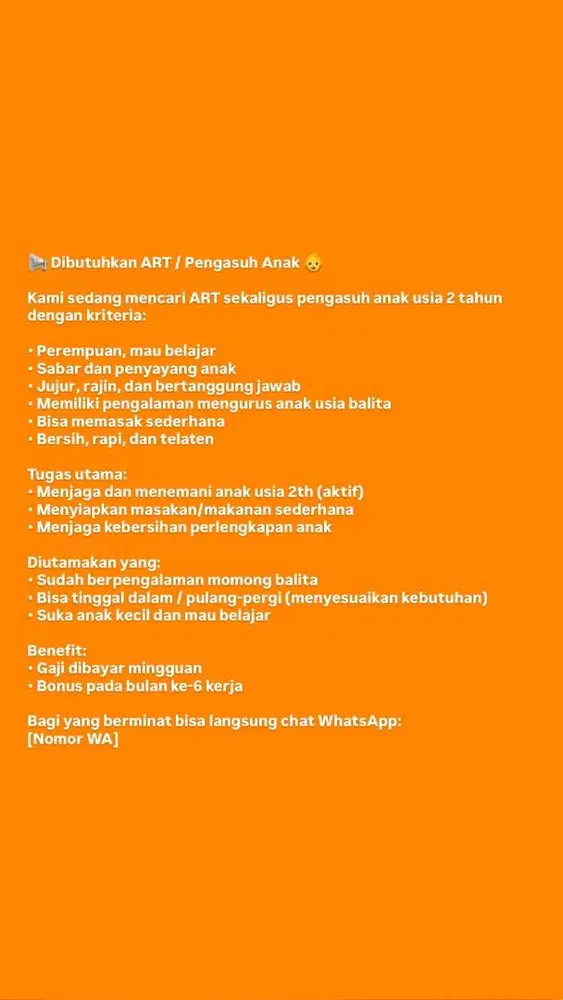 ART Pengasuh Anak Balita