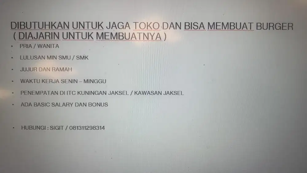 Dicari penjaga toko