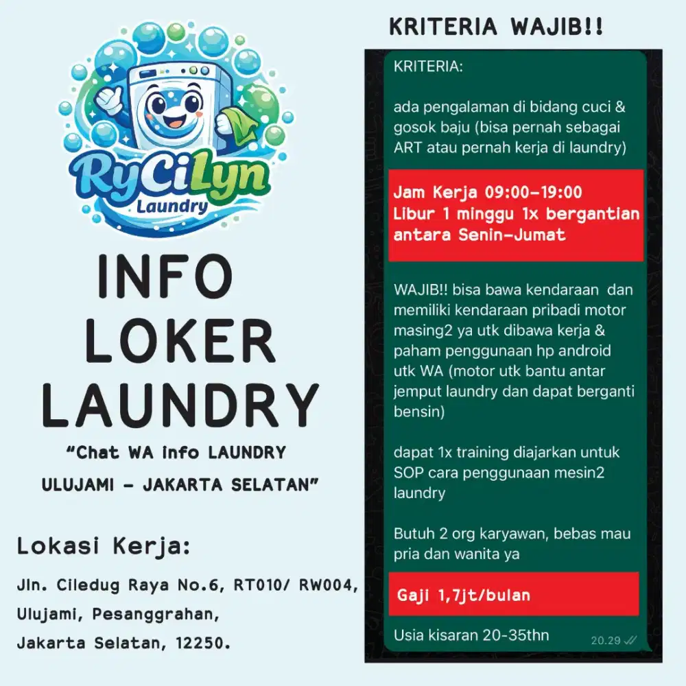 Cari karyawan laundry