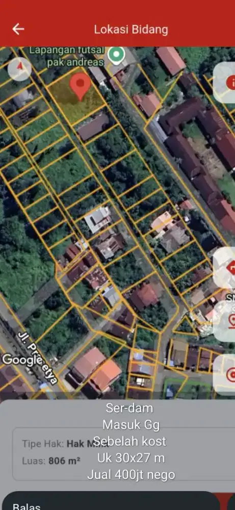 Tanah kavling sungai raya dalam ukuran 30 x 27