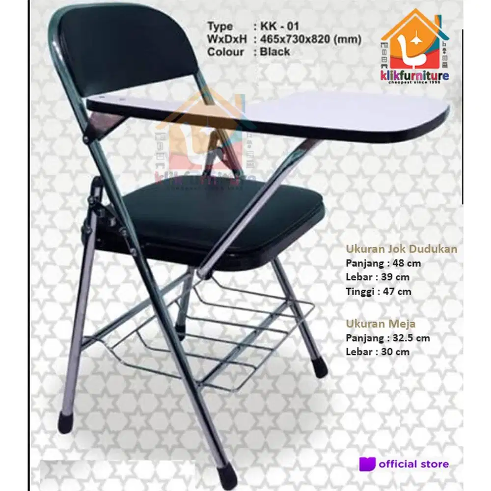 Kursi Kuliah Kursi Sekolah Lipat + Meja Stainless Chrome Folding Chair