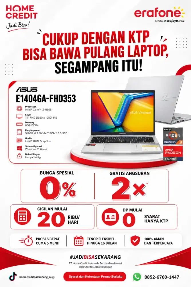 PROMO KREDIT CASH LAPTOP ASUS E1404GA-FHD353 TERMURAH SEKOTA PALEMBANG