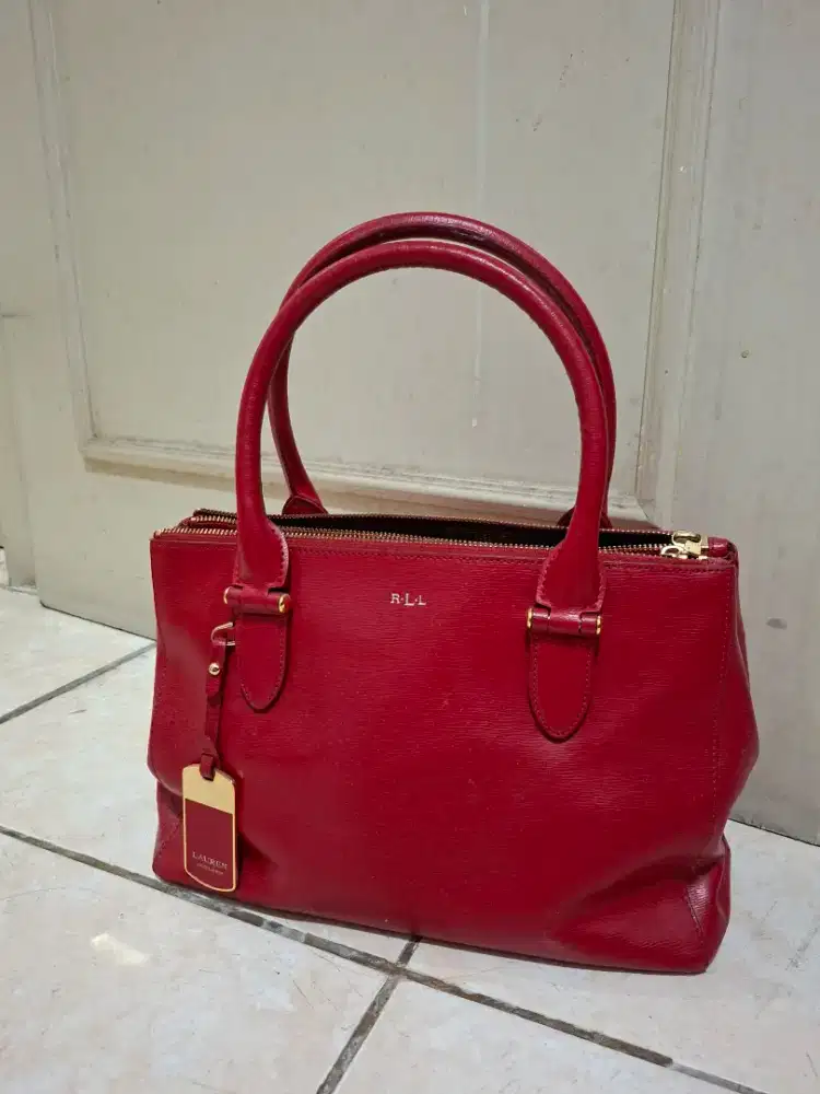 Lauren Ralph Lauren Newbury Double Zip Satchel - Red Saffiano Leather