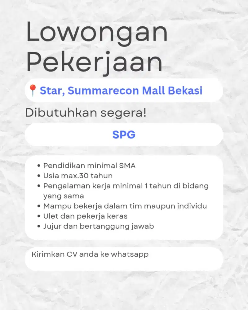 Dibutuhkan Segera SPG