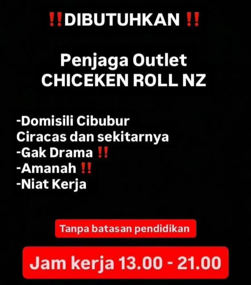 DIBUTUHKAN SEGERA JAGA OUTLET