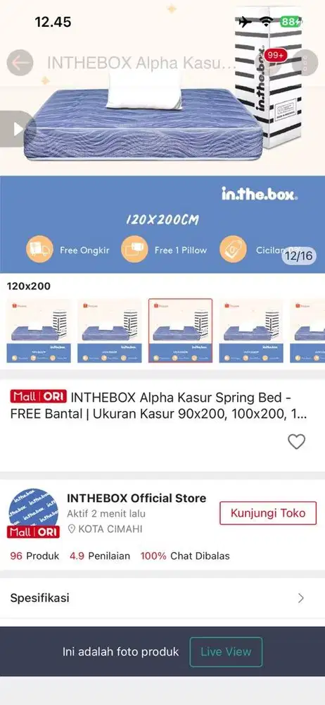 INTHEBOX ALPHA KASUR SPRINGBED 120x200